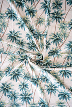 Load image into Gallery viewer, Lux Scrunchies from BRAND The Label. A set of four colours. This one form our Tropical Palm print. Hand made in Australia using Ethical and sustainable manufacturing methods. Using natural fabrics that breathe. Organic cotton and Rayon blend that&#39;s kind to your hair and the planet. 
